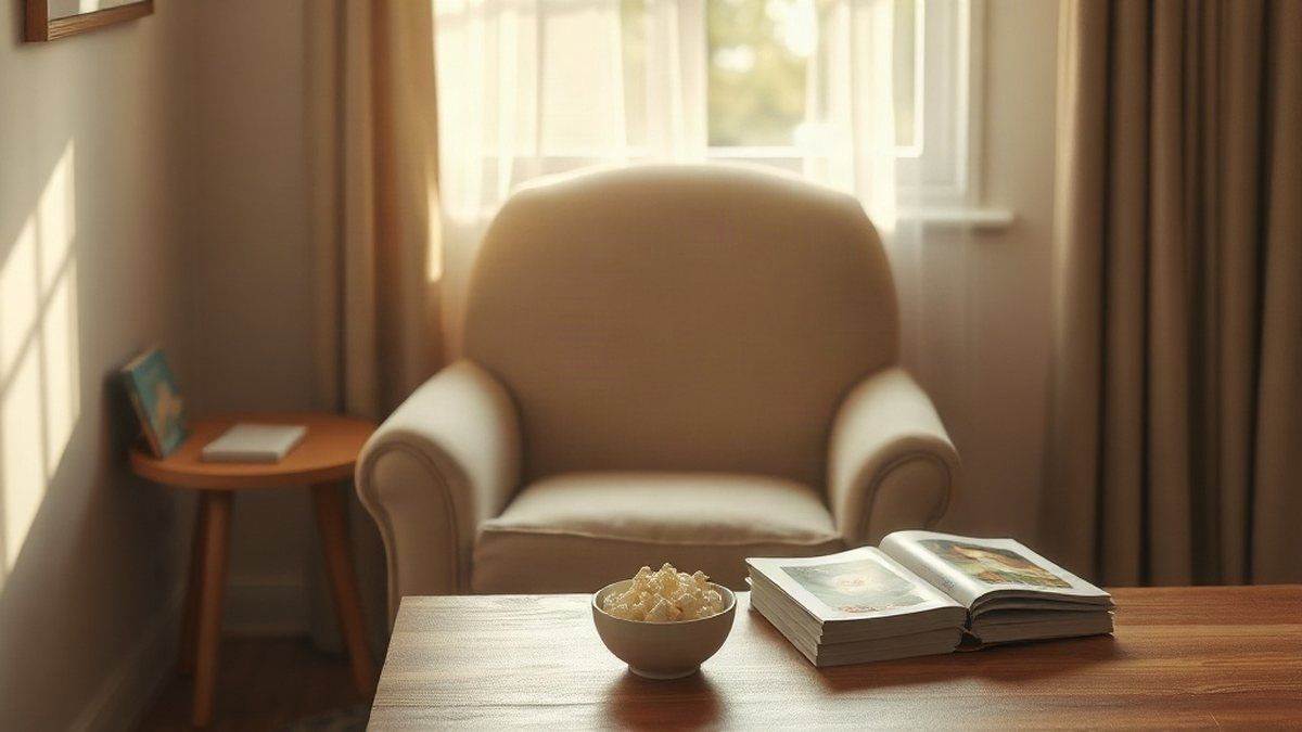 Ambiente para assistir filmes com crianças Canto de leitura com poltrona, livros infantis e pipoca em clima de sessão de cinema caseiro